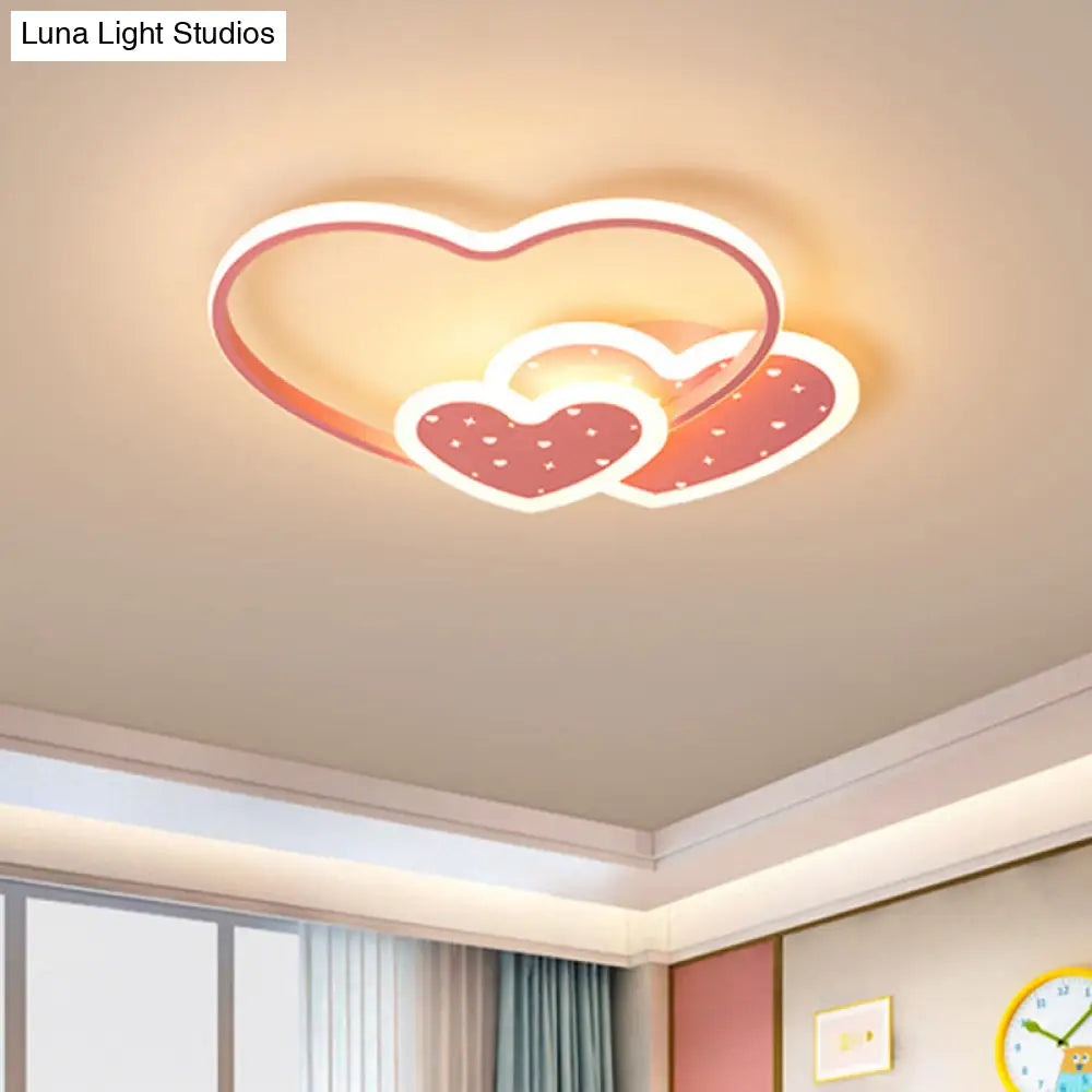 Love Family Flushmount Macaron Led Ceiling Light For Kids Room- Pink/Black Pink