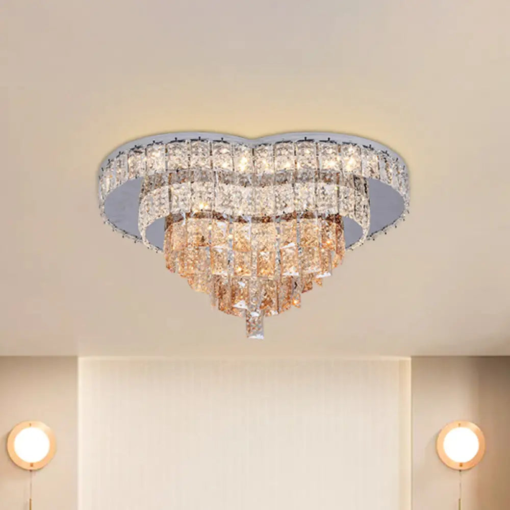 Love Heart Led Flush Mount Crystal Ceiling Light - Remote Control Modernist White Design