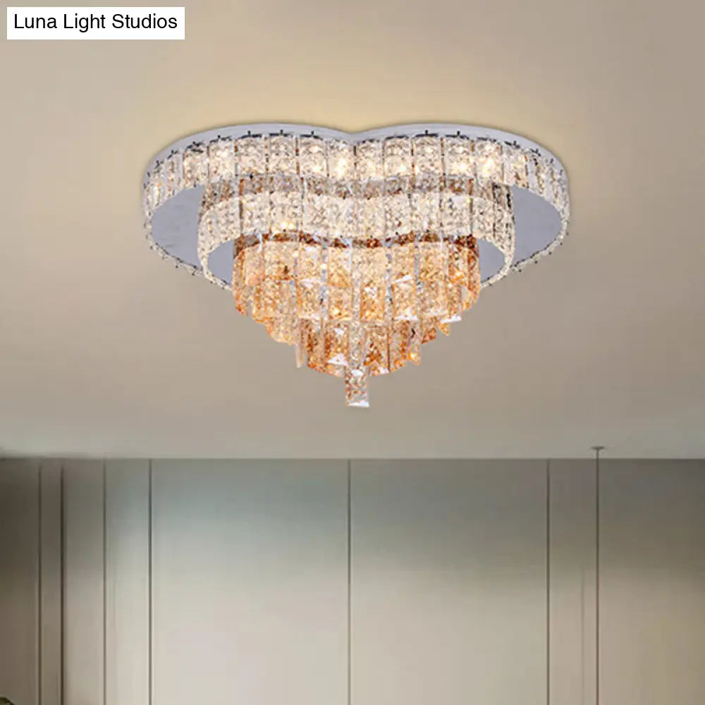 Love Heart Led Flush Mount Crystal Ceiling Light - Remote Control Modernist White Design