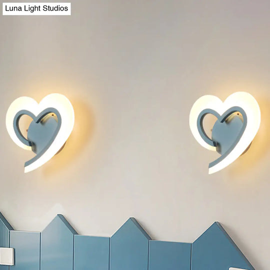 Love Heart Led Wall Light - Minimalist Acrylic Bedside Sconce In Blue/White/Black