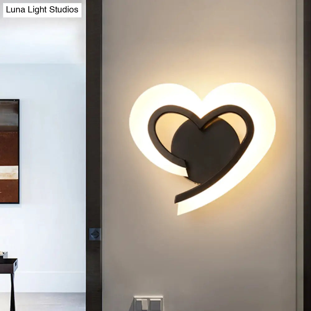 Love Heart Led Wall Light - Minimalist Acrylic Bedside Sconce In Blue/White/Black