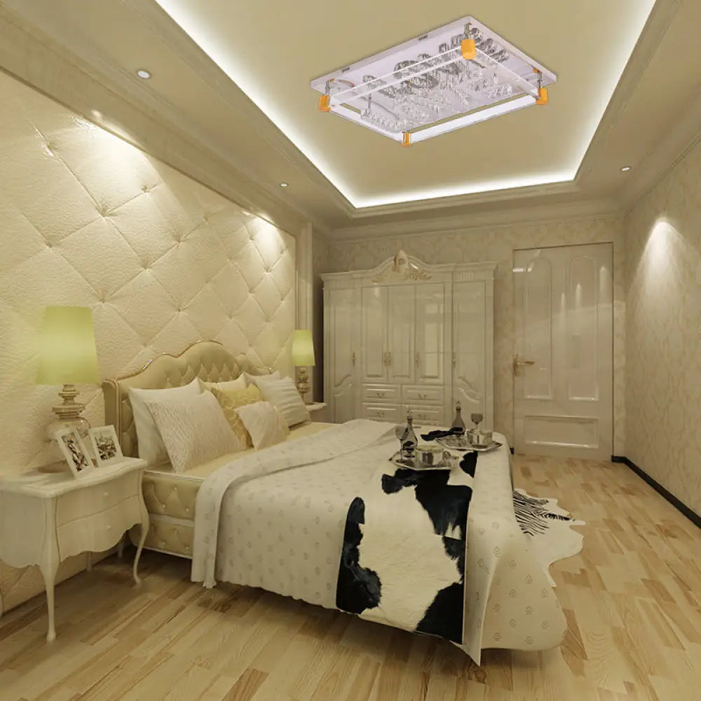 Love Pattern Crystal Rectangle Led Ceiling Mount Light - Contemporary Clear Lamp