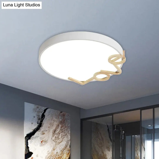 Love - Shape Wood Deco Led Flush Mount Lamp In 3 Colors