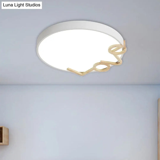 Love - Shape Wood Deco Led Flush Mount Lamp In 3 Colors