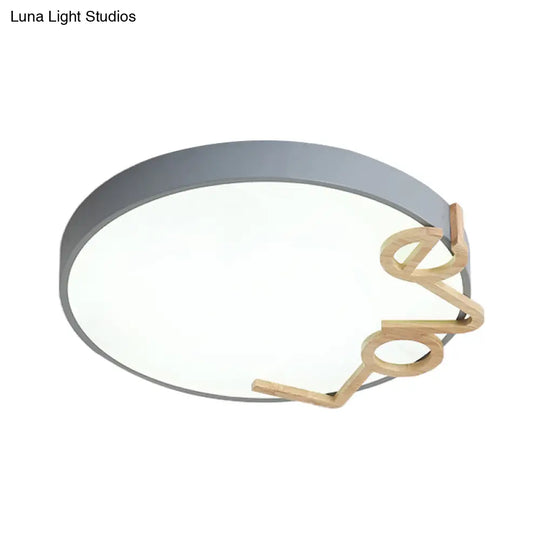 Love - Shape Wood Deco Led Flush Mount Lamp In 3 Colors