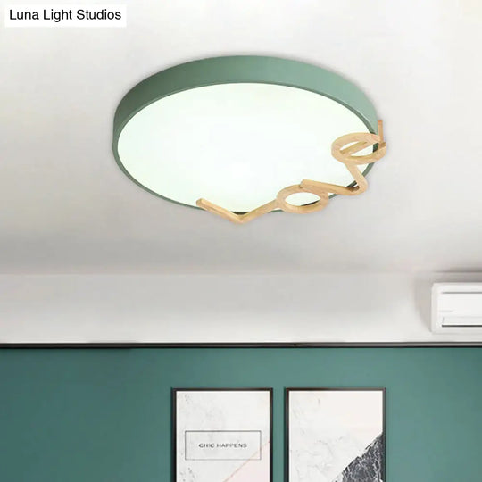 Love-Shape Wood Deco Led Flush Mount Lamp In 3 Colors Green