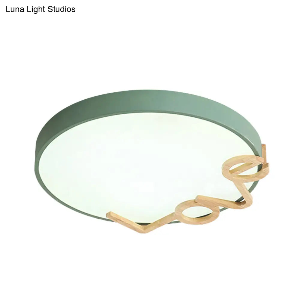 Love-Shape Wood Deco Led Flush Mount Lamp In 3 Colors