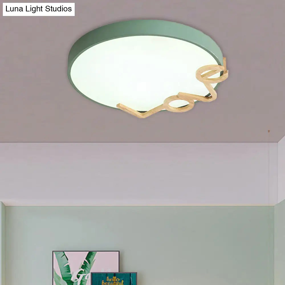 Love - Shape Wood Deco Led Flush Mount Lamp In 3 Colors