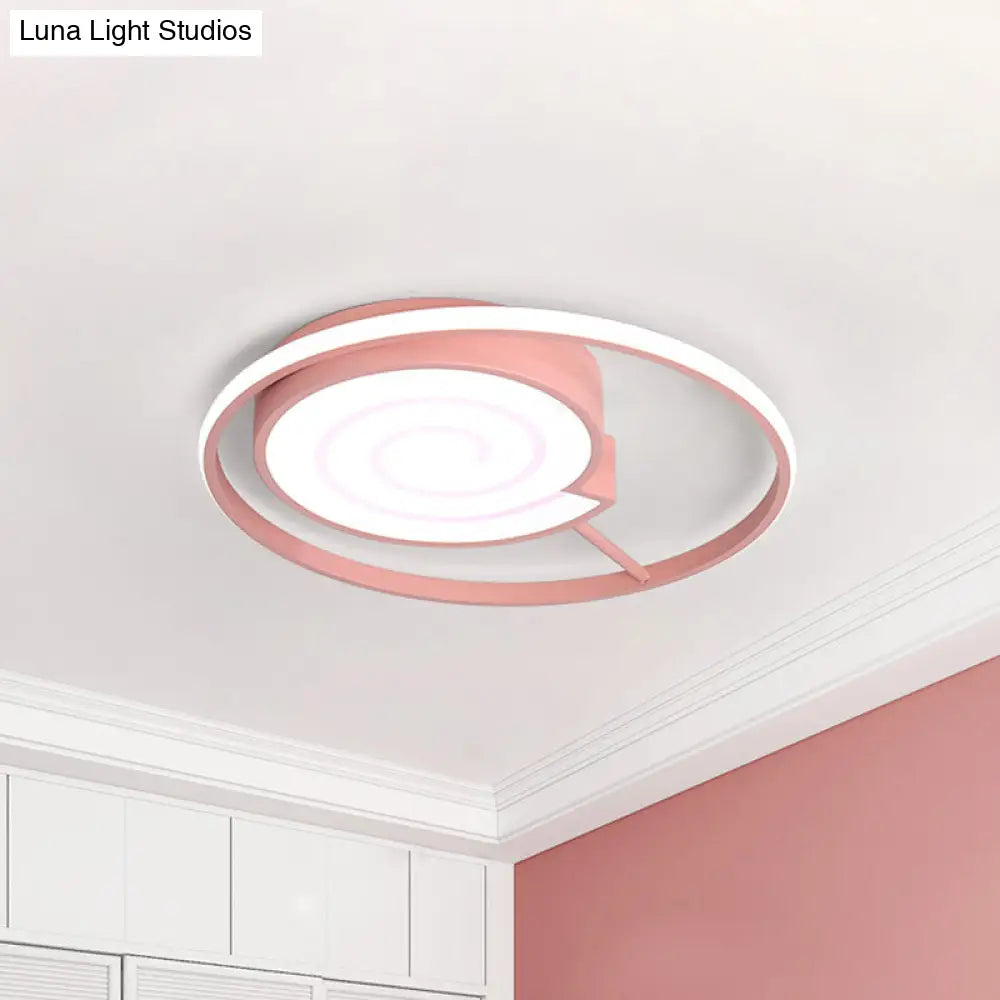 Lovely Lollipop Led Ceiling Lamp For Kids Bedrooms - Acrylic Flush Mount Light With Ring Pink / 27