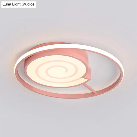 Lovely Lollipop Led Ceiling Lamp For Kids Bedrooms - Acrylic Flush Mount Light With Ring Pink / 21.5