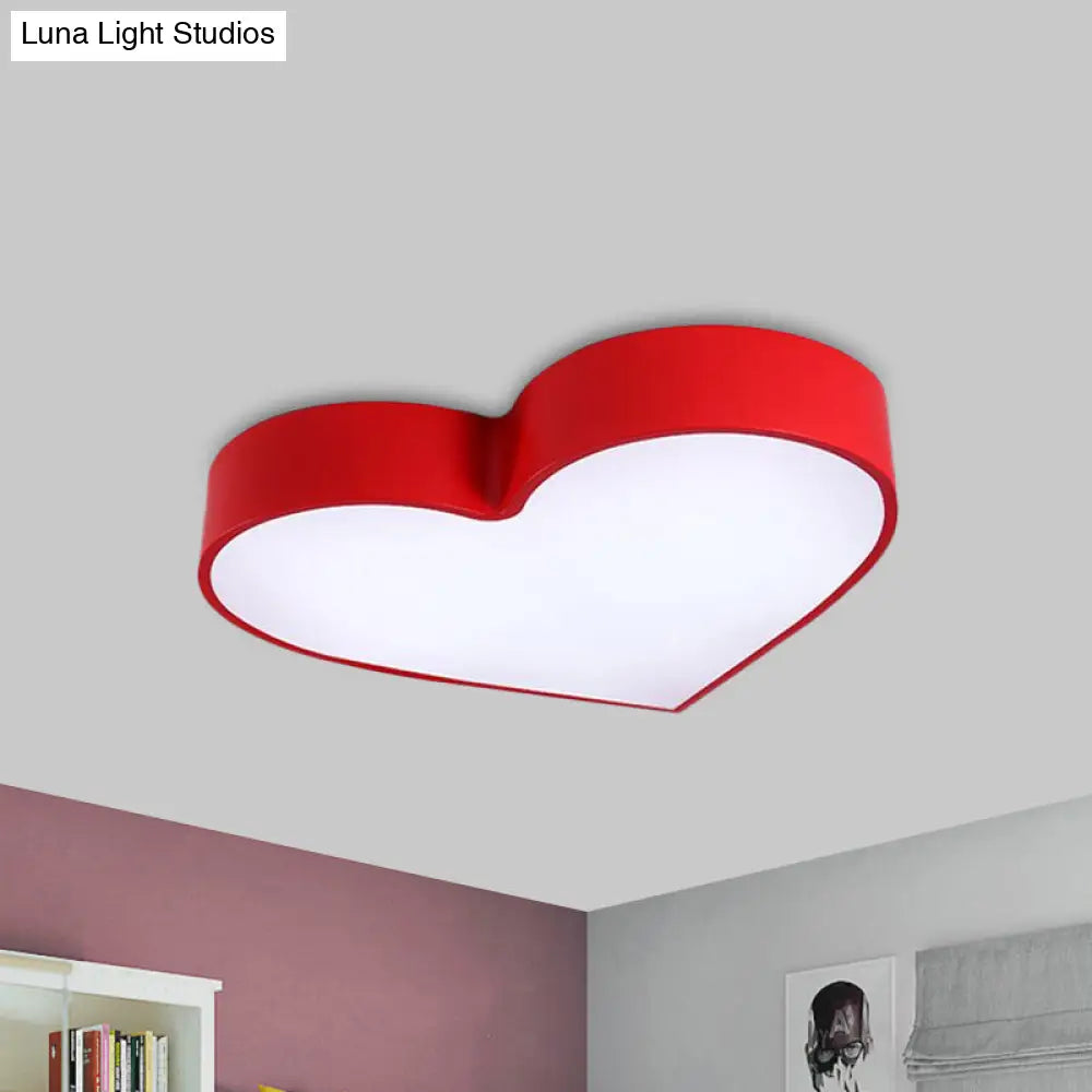 Loving Heart Led Flushmount Ceiling Light For Children - Red/Pink/Yellow Acrylic Fixture Red