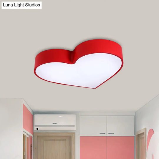 Loving Heart Led Flushmount Ceiling Light For Children - Red/Pink/Yellow Acrylic Fixture