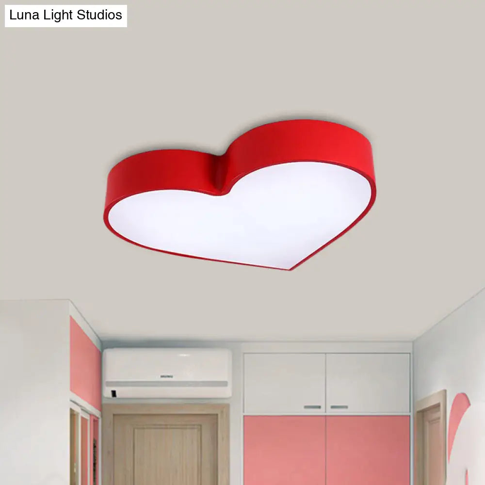 Loving Heart Led Flushmount Ceiling Light For Children - Red/Pink/Yellow Acrylic Fixture