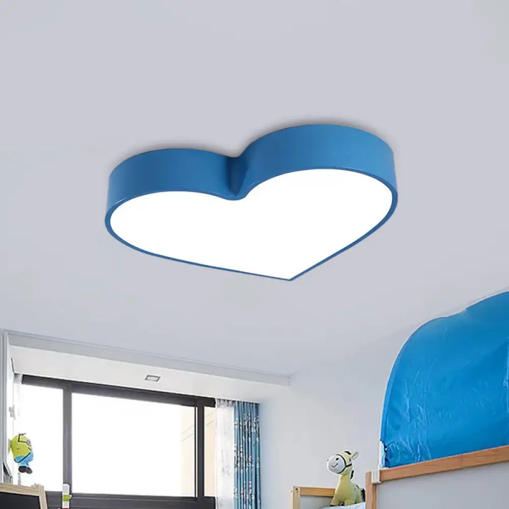 Loving Heart Led Flushmount Ceiling Light For Children - Red/Pink/Yellow Acrylic Fixture Blue