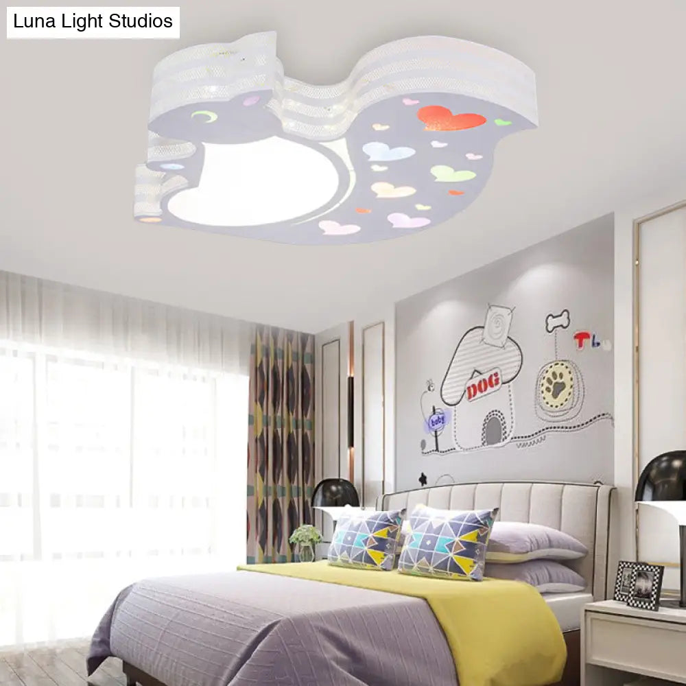 Loving - Heart Squirrel Flush Mount Ceiling Light For Kid’s Bedroom - Rustic Metal Animal Fixture