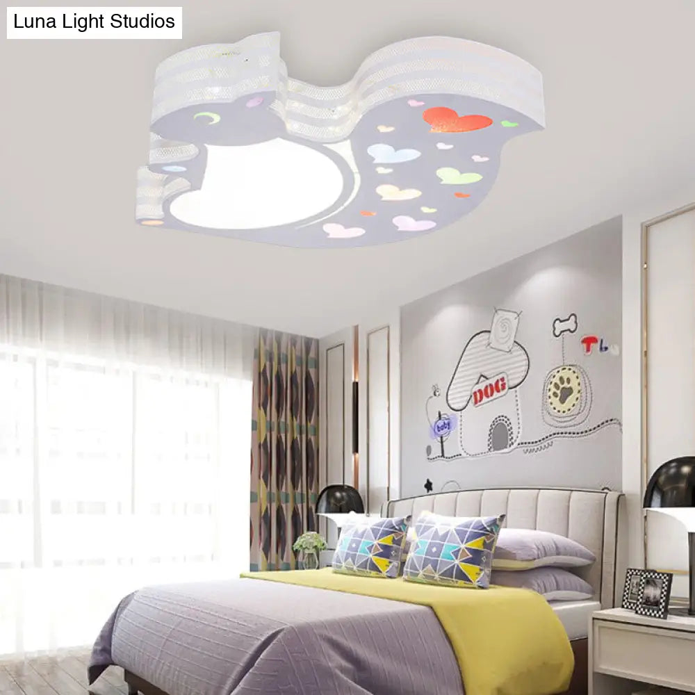 Loving-Heart Squirrel Flush Mount Ceiling Light For Kids Bedroom - Rustic Metal Animal Fixture