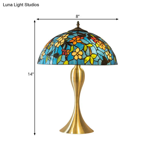 Lucie - Blue Flower Stained Glass Dome Nightstand Lamp – Mediterranean Style