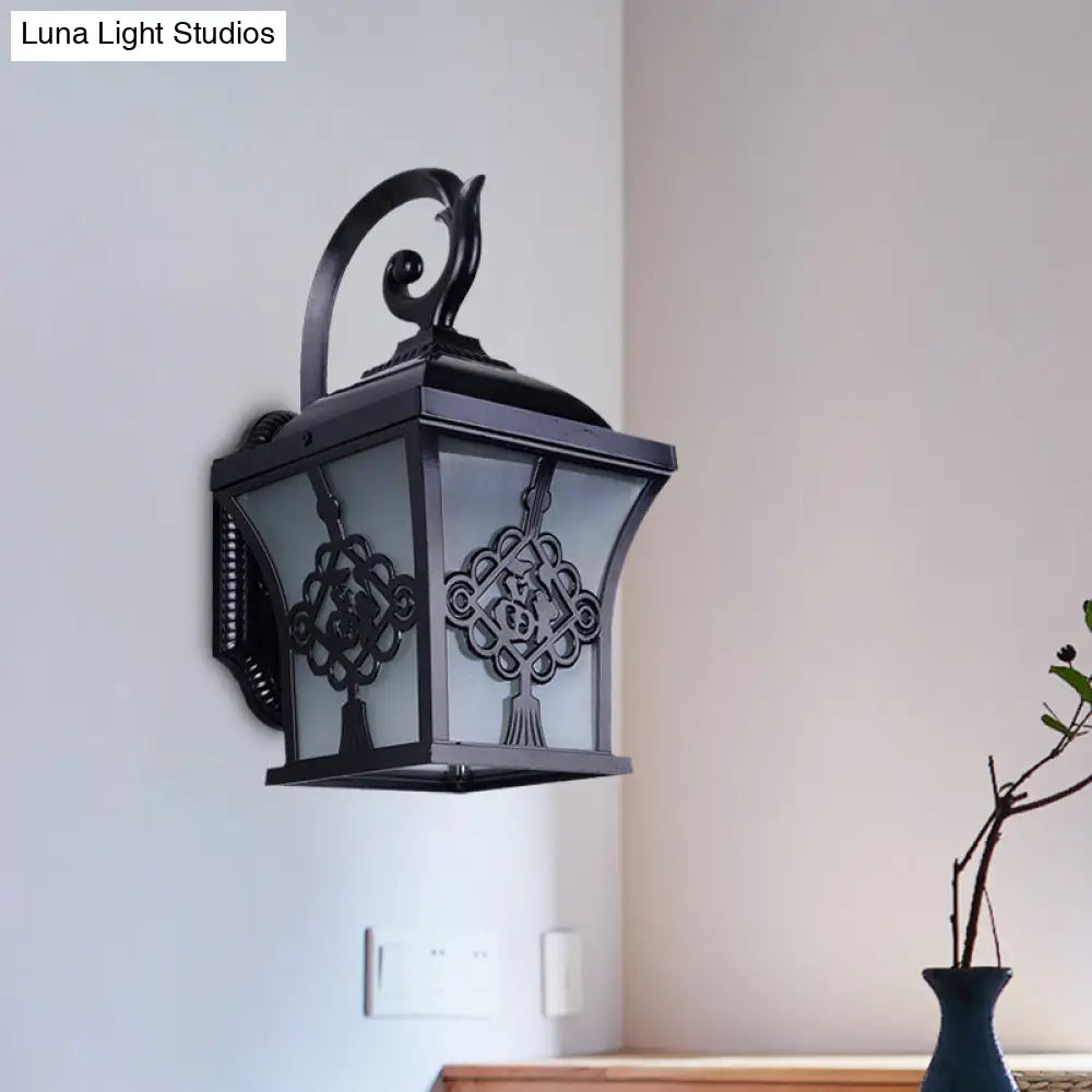 Lucky Character Metallic Wall Sconce Light - 1 Bulb Courtyard Lamp In Black/Black & Gold