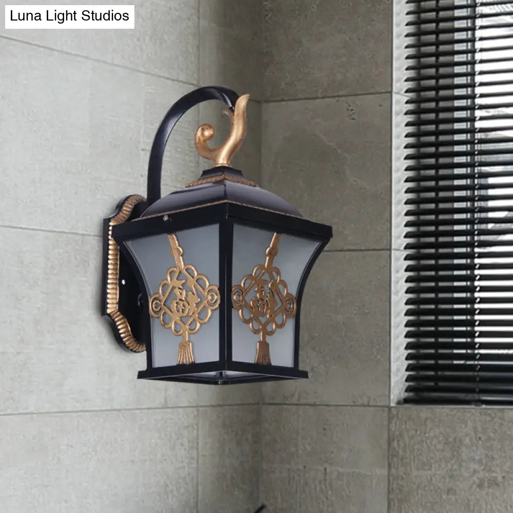 Lucky Character Metallic Wall Sconce Light - 1 Bulb Courtyard Lamp In Black/Black & Gold