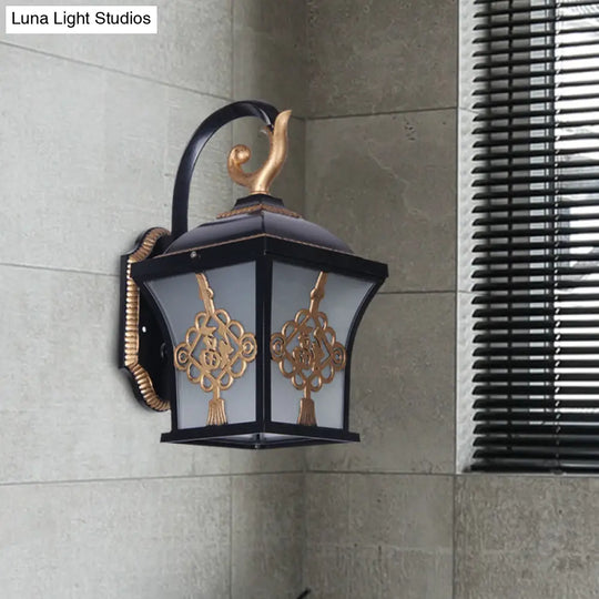 Lucky Character Metallic Wall Sconce Light - 1 Bulb Courtyard Lamp In Black/Black & Gold