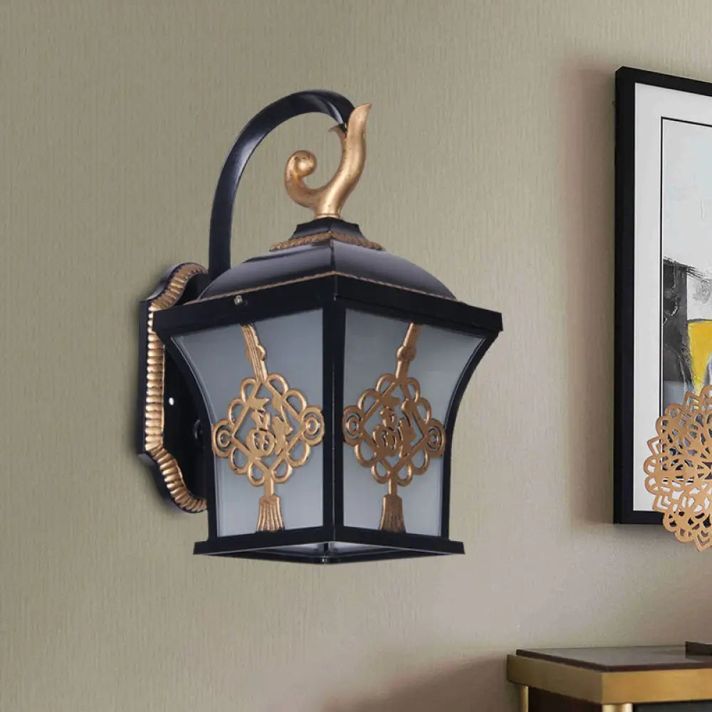 Lucky Character Metallic Wall Sconce Light - 1 Bulb Courtyard Lamp In Black/Black & Gold Black-Gold