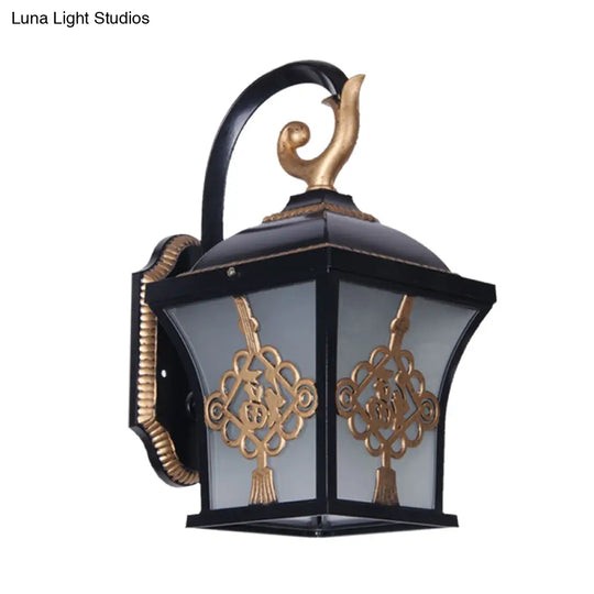 Lucky Character Metallic Wall Sconce Light - 1 Bulb Courtyard Lamp In Black/Black & Gold