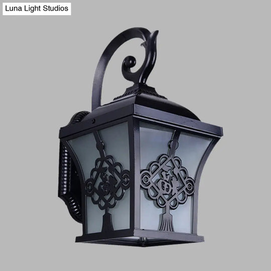 Lucky Character Metallic Wall Sconce Light - 1 Bulb Courtyard Lamp In Black/Black & Gold