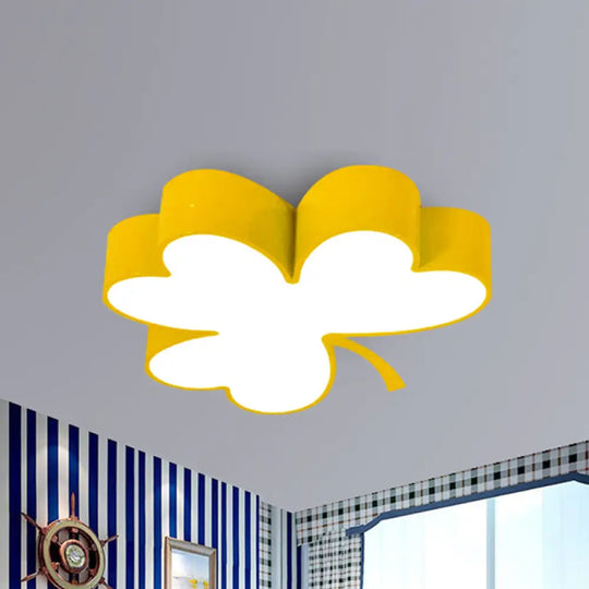 Lucky Clover Led Flush Mount Light - Modern Acrylic Ceiling Lamp For Kindergarten Yellow / 18