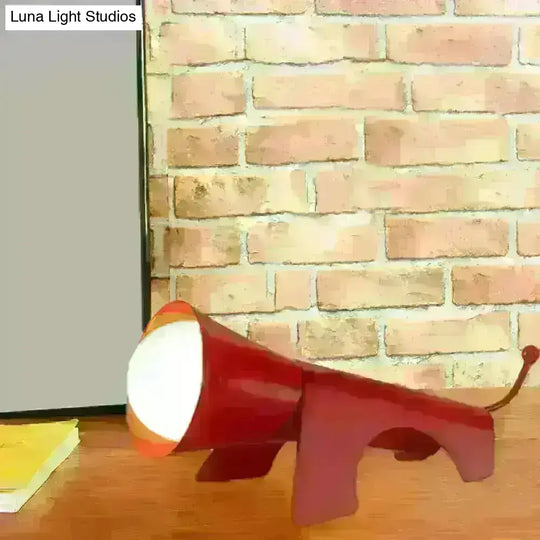 Lucy - Cartoon Red/Yellow Night Table Lamp Dog-Like Metallic Shade