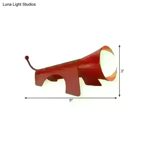 Lucy - Cartoon Red/Yellow Night Table Lamp Dog-Like Metallic Shade