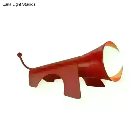 Lucy - Cartoon Red/Yellow Night Table Lamp Dog-Like Metallic Shade