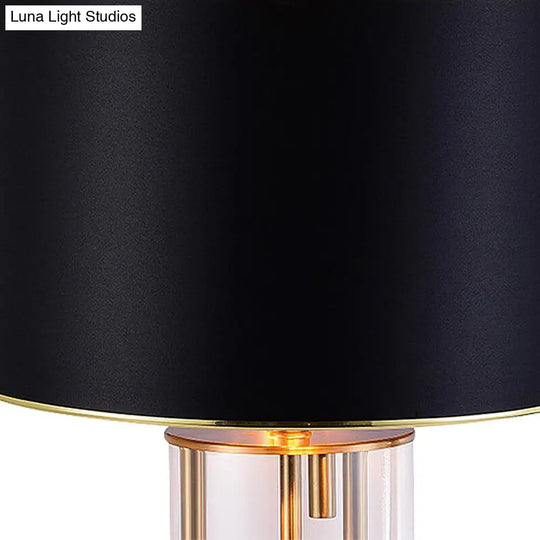 Traditional Drum Night Light: Black Fabric Table Lamp With Glass Base