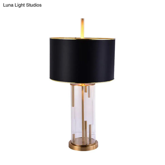 Ludovica - Black Fabric Night Table Lamp With Clear Glass Base Traditional Drum