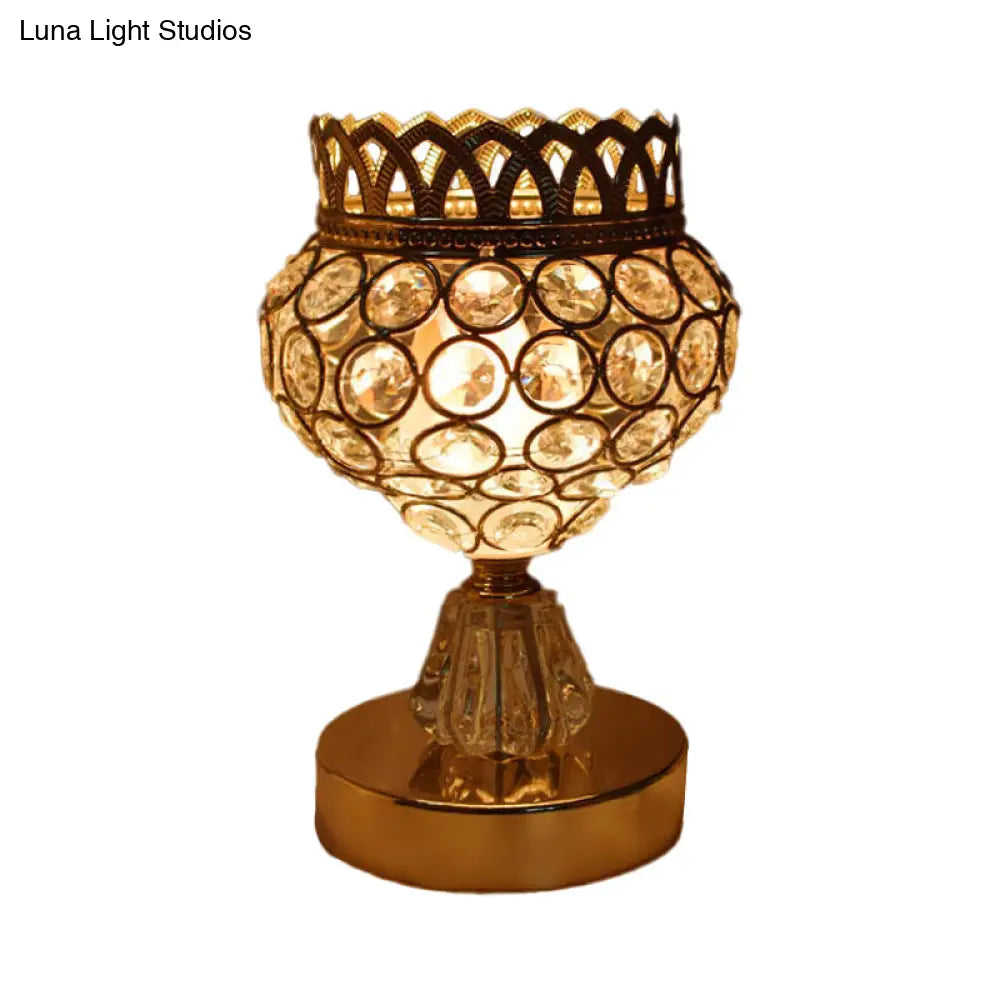 Gold Crystal Desk Lamp: Cuboid/Globe/Crown Design For Contemporary Bedroom Night Table