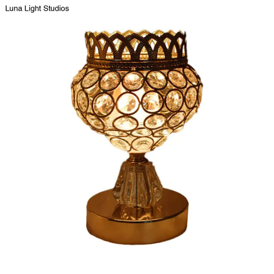 Gold Crystal Desk Lamp: Cuboid/Globe/Crown Design For Contemporary Bedroom Night Table