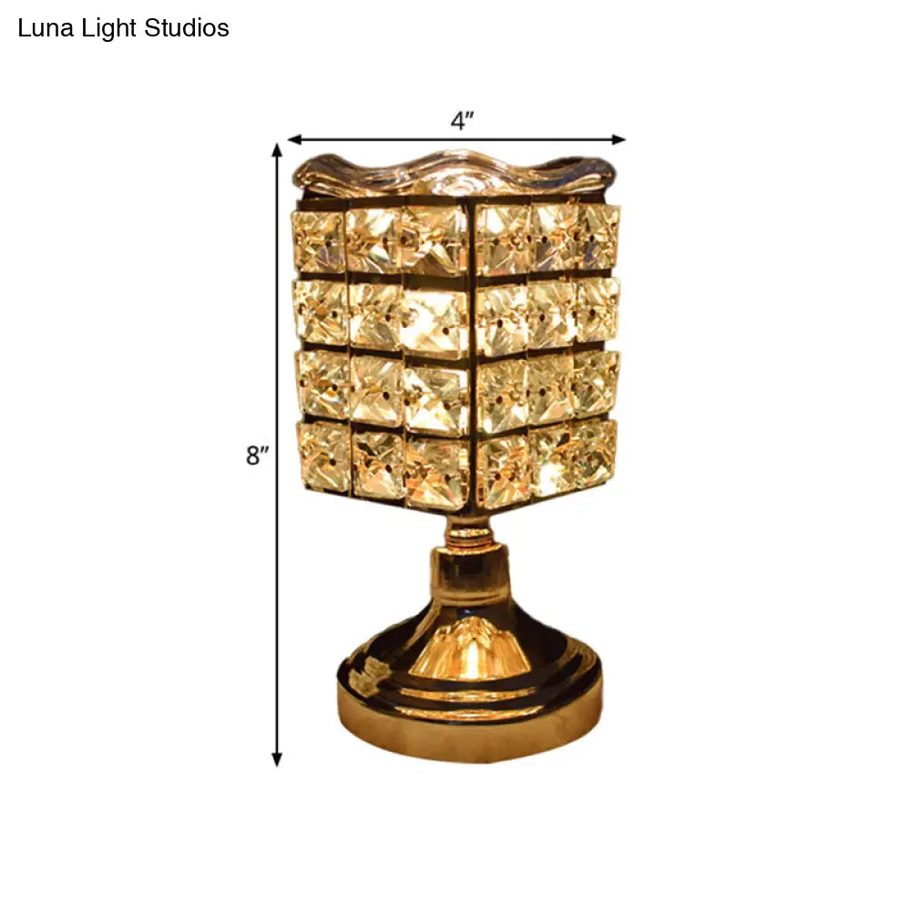 Gold Crystal Desk Lamp: Cuboid/Globe/Crown Design For Contemporary Bedroom Night Table