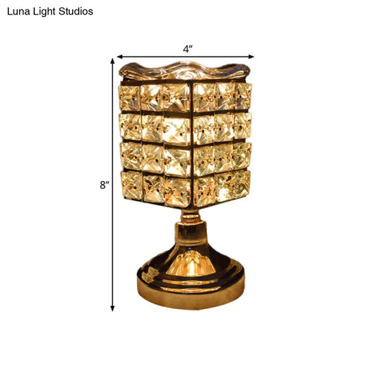 Gold Crystal Desk Lamp: Cuboid/Globe/Crown Design For Contemporary Bedroom Night Table