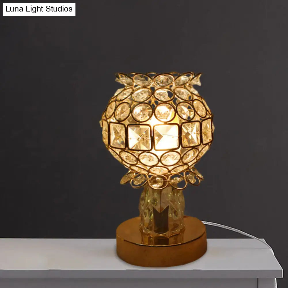 Gold Crystal Desk Lamp: Cuboid/Globe/Crown Design For Contemporary Bedroom Night Table / B