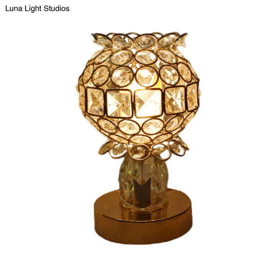 Gold Crystal Desk Lamp: Cuboid/Globe/Crown Design For Contemporary Bedroom Night Table