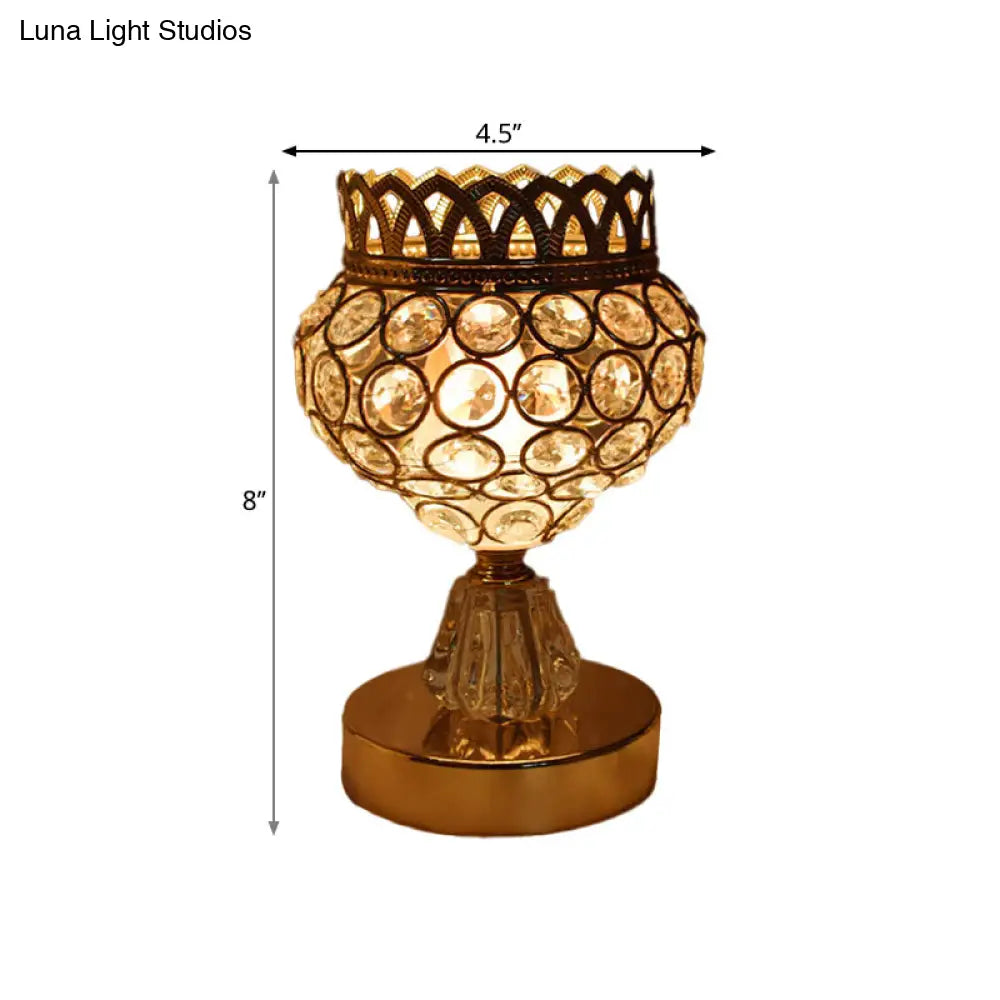 Gold Crystal Desk Lamp: Cuboid/Globe/Crown Design For Contemporary Bedroom Night Table