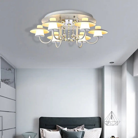 Luxurious Circular Semi Flushmount Ceiling Light With Crystal Ball - 8 Lights Metallic Black/White