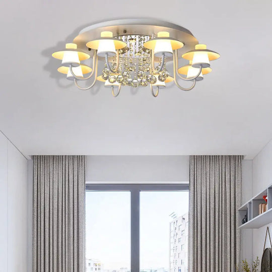 Luxurious Circular Semi Flushmount Ceiling Light With Crystal Ball - 8 Lights Metallic Black/White