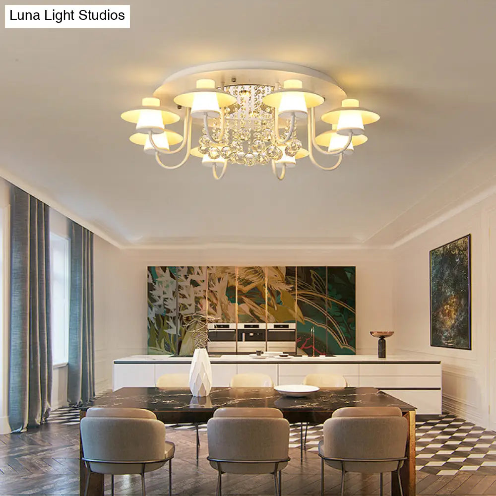 Luxurious Circular Semi Flushmount Ceiling Light With Crystal Ball - 8 Lights Metallic Black/White