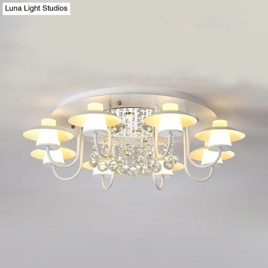 Luxurious Circular Semi Flushmount Ceiling Light With Crystal Ball - 8 Lights Metallic Black/White