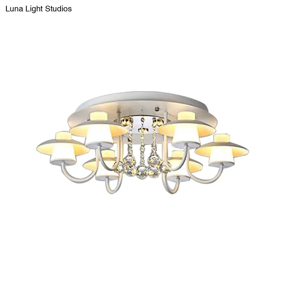 Luxurious Circular Semi Flushmount Ceiling Light With Crystal Ball - 8 Lights Metallic Black/White