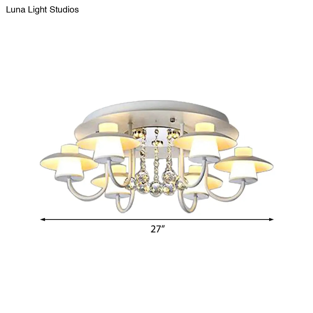 Luxurious Circular Semi Flushmount Ceiling Light With Crystal Ball - 8 Lights Metallic Black/White