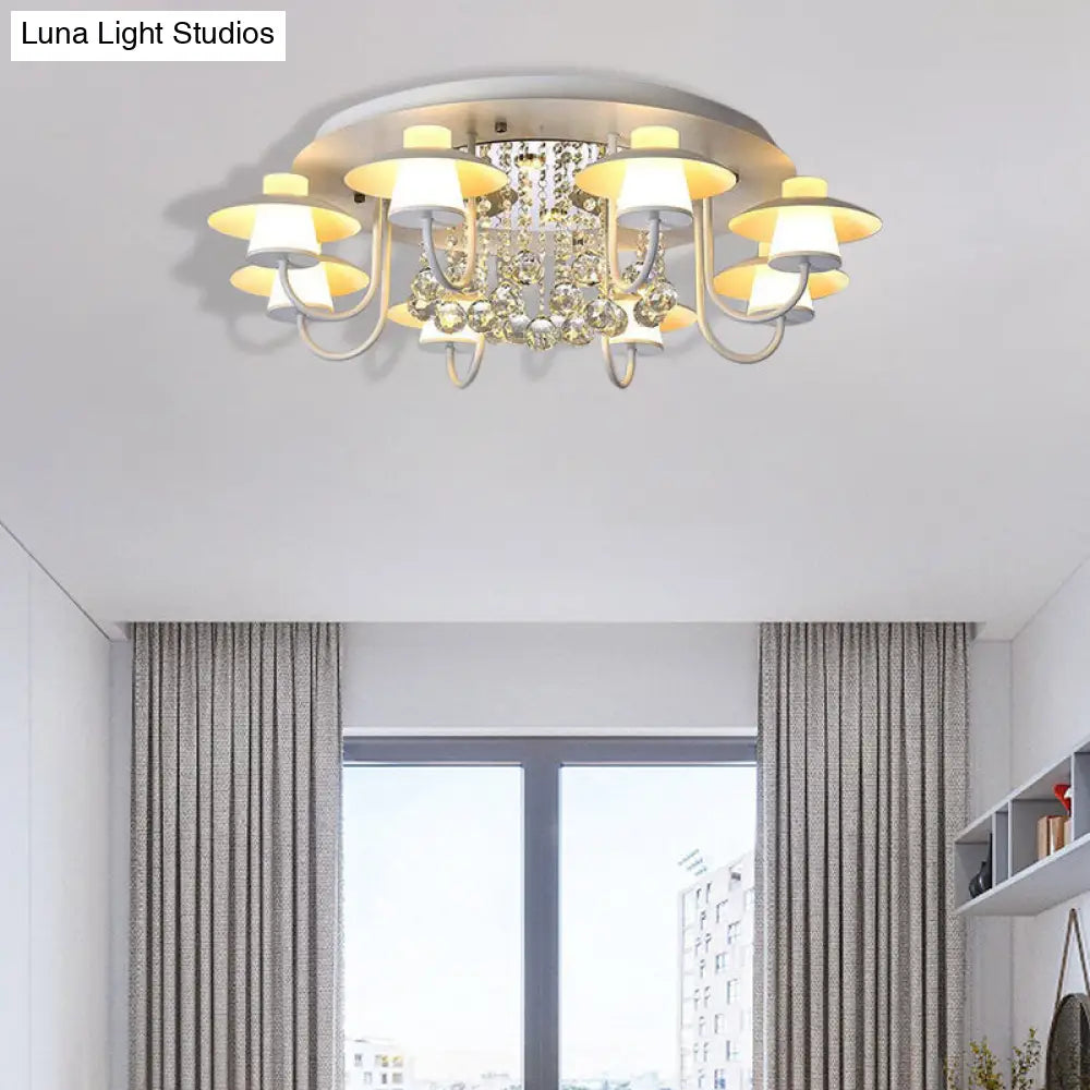 Luxurious Circular Semi Flushmount Ceiling Light With Crystal Ball - 8 Lights Metallic Black/White