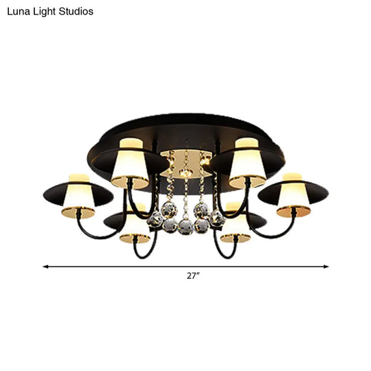 Luxurious Circular Semi Flushmount Ceiling Light With Crystal Ball - 8 Lights Metallic Black/White