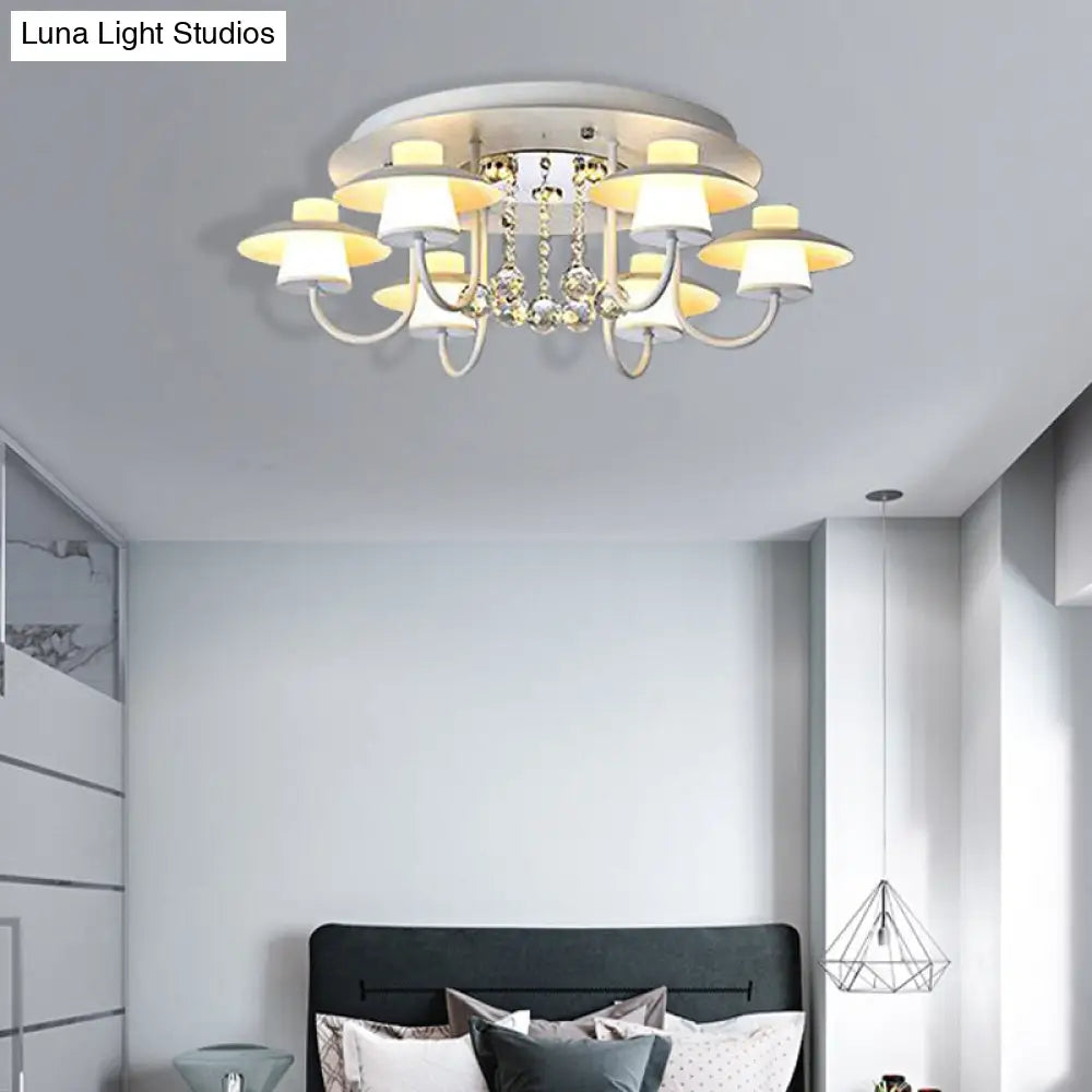 Luxurious Circular Semi Flushmount Ceiling Light With Crystal Ball - 8 Lights Metallic Black/White