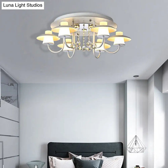 Luxurious Circular Semi Flushmount Ceiling Light With Crystal Ball - 8 Lights Metallic Black/White